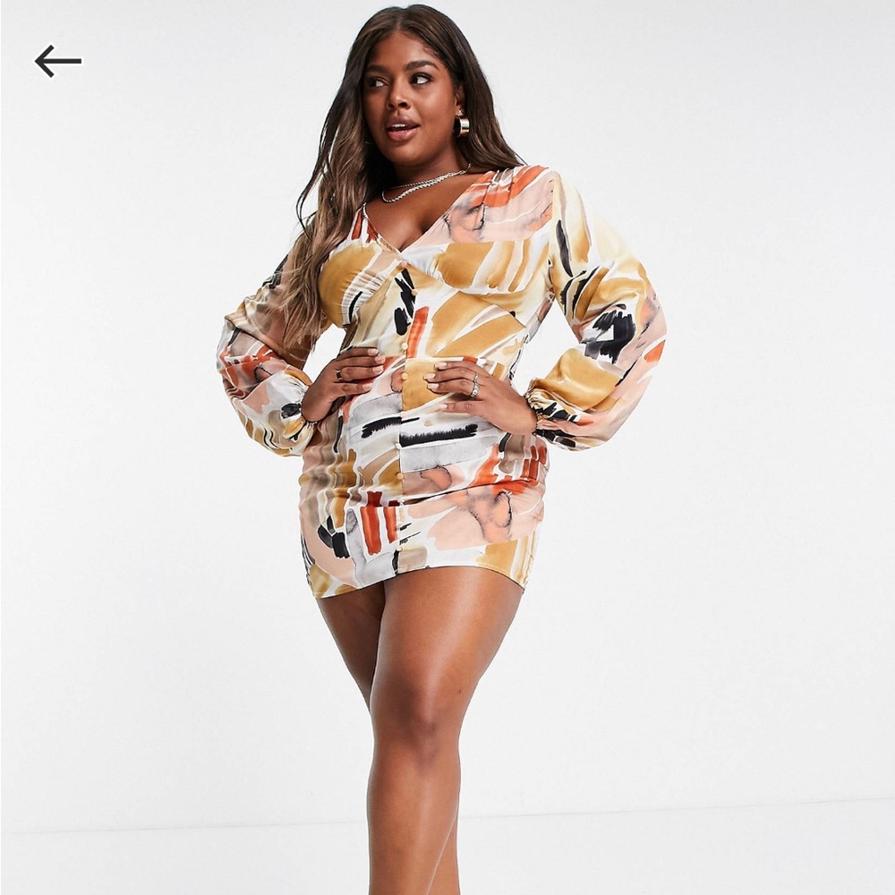 Brand New Painted Detail Long Sleeve Mini Dress